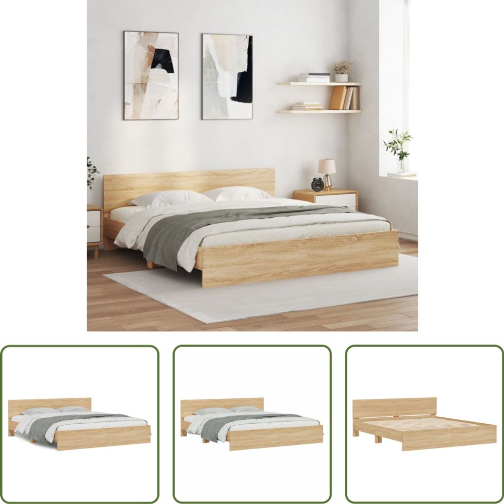 The Living Store Bettgestell mit Kopfteil Sonoma-Eiche 180x200 cm