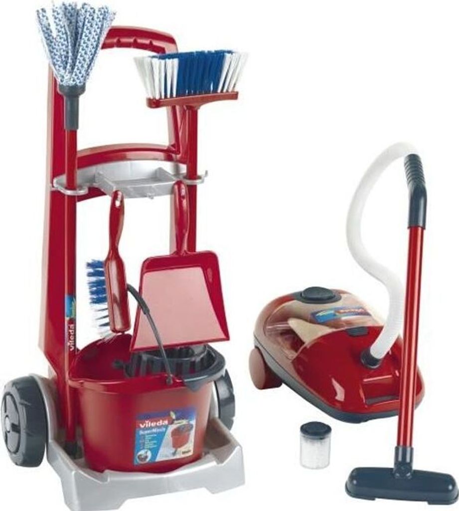 Vileda Kinder Putzwagen mit Elektronischem Staubsauger, 60cm, Inklusive Besen, Eimer mit Auswringer, Schaufel und Kehrbesen