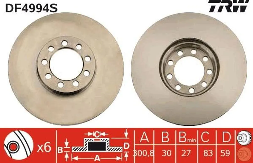Disque de frein TRW DF4994S haute sécurité avec fonte renforcée Daily
