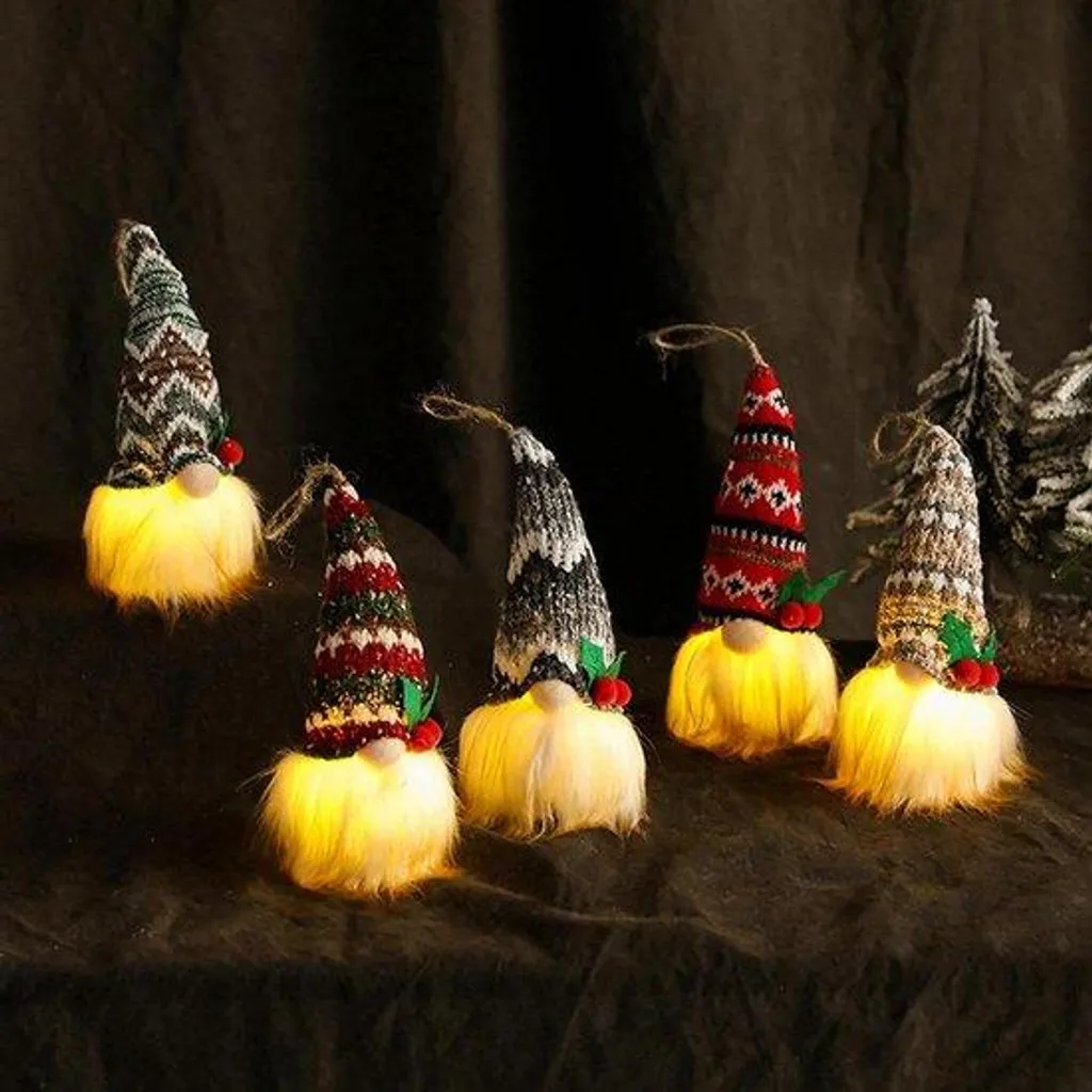 Nain de Noël Lumineux LED en Peluche Bicolore - Décoration de Fêtes