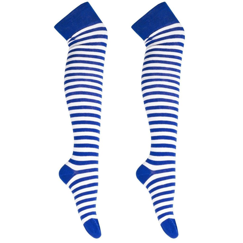 Blau-Weiße Overknees Ringelstrümpfe / Größe: 39-42