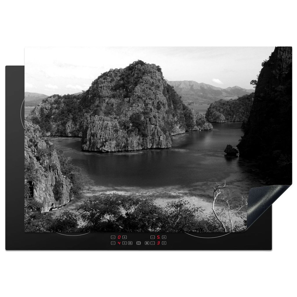 KitchenYeah Herdabdeckplatte Insel - Fels - Moos - Pflanze - Meer , 75x52cm, Küche Deko, Glaskeramikkochfeld Herdabdeckung, Abdeckplatte fùr Ko...