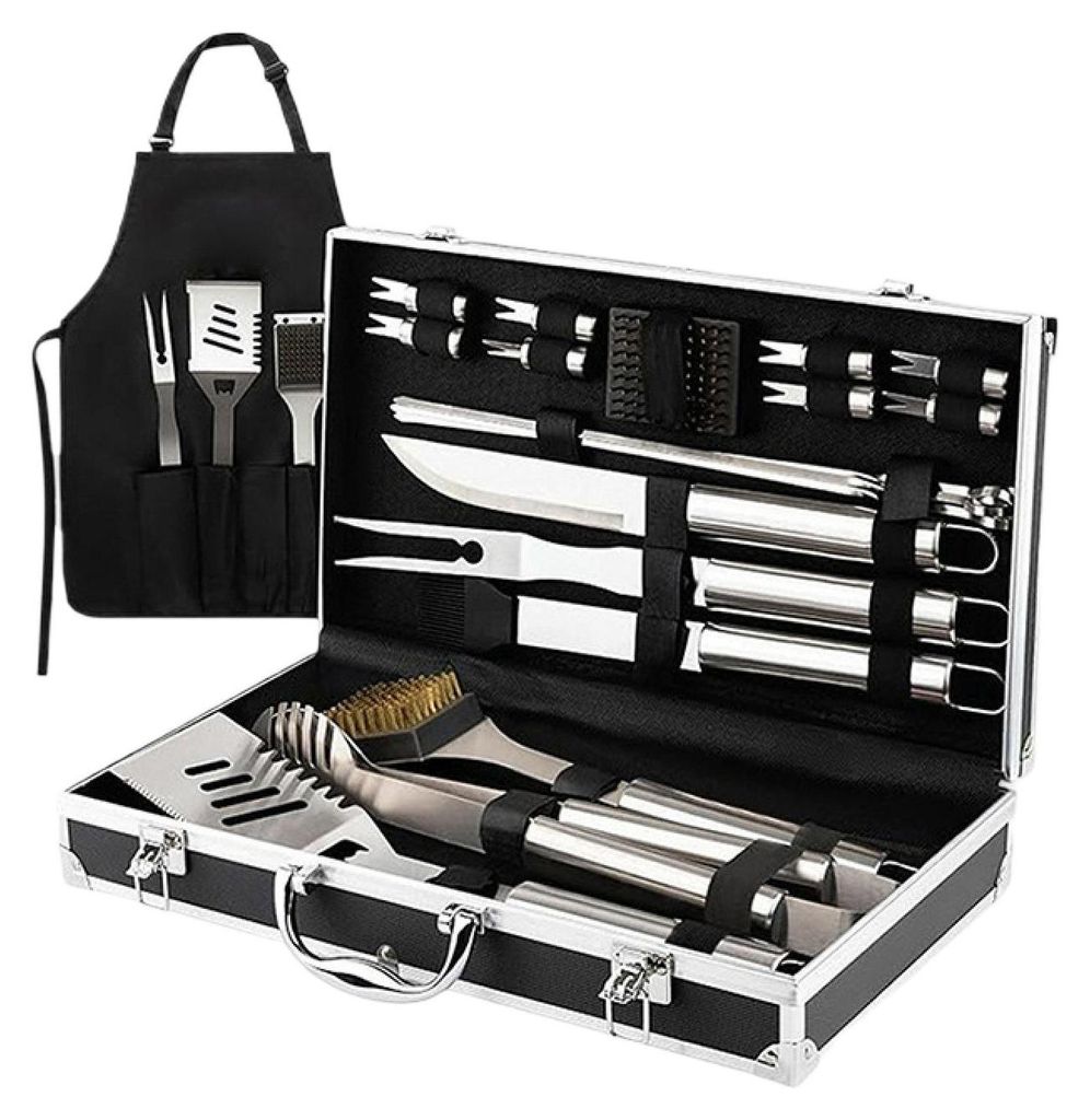 Zimilo 21-teiliges BBQ Grillbesteck Set aus Edelstahl im Aluminiumkoffer, Outdoor Grillzubehör, Camping, Garten, multifunktionales Grill Werkzeug