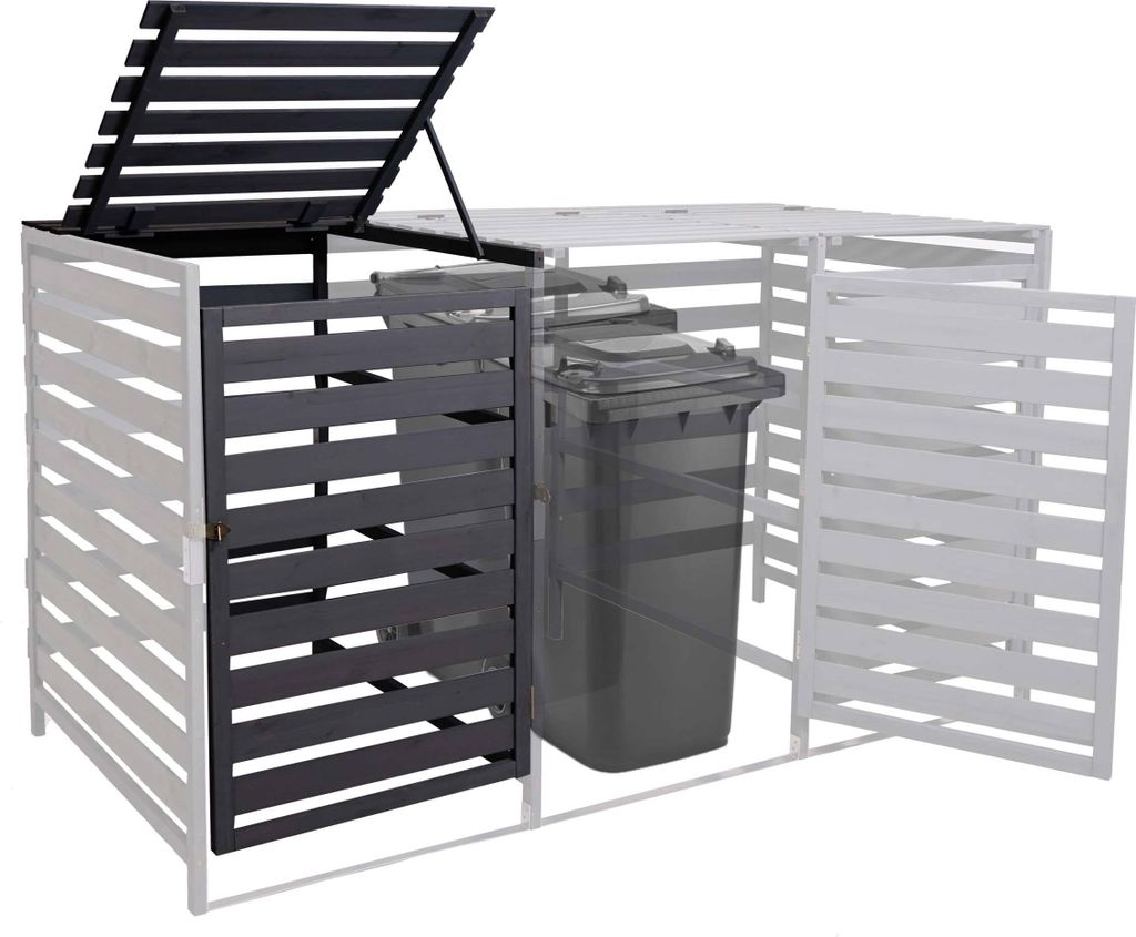 XL 1er-/2er-Mülltonnenverkleidung Erweiterung MCW-H62, Mülltonnenbox, 114x67x97cm Massiv-Holz anthrazit