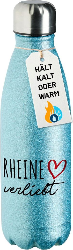 Huuraa Trinkflasche Rheine verliebt 500ml Blue Edelstahl Wasserflasche Trinkflasche Geschenkidee