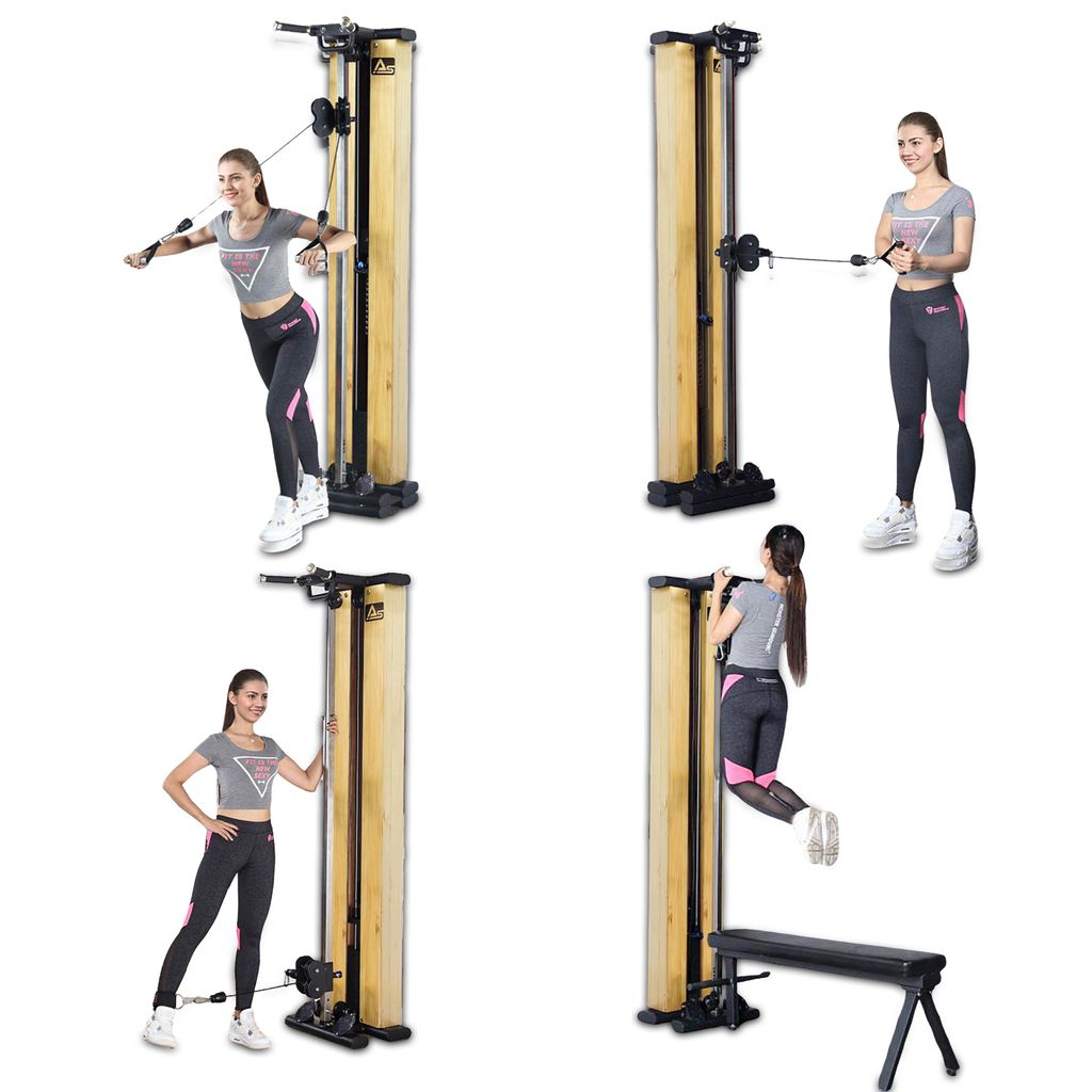 Slim Kraftstation 2in1 AsVIVA MG7 inkl. Hantelbank Seilzugstation 101 kg Gewichtsblöcke für Wandbefestigung Kraftstation