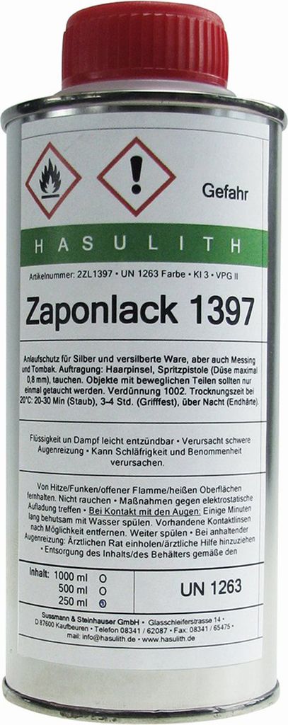 Zaponlack – Der bessere Schutz für SILBEROBERFLÄCHEN – Auch für Messing, Tombak, Zinn und andere Buntmetalle geeignet – Glänzender Klarla...