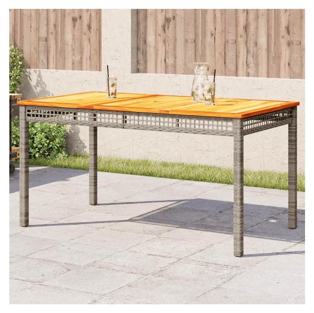 Gartentisch Terrassentisch Wetterfest Lounge Tisch Outdoor Balkonhängertisch Grau 140x80x75 cm Poly Rattan Akazienholz