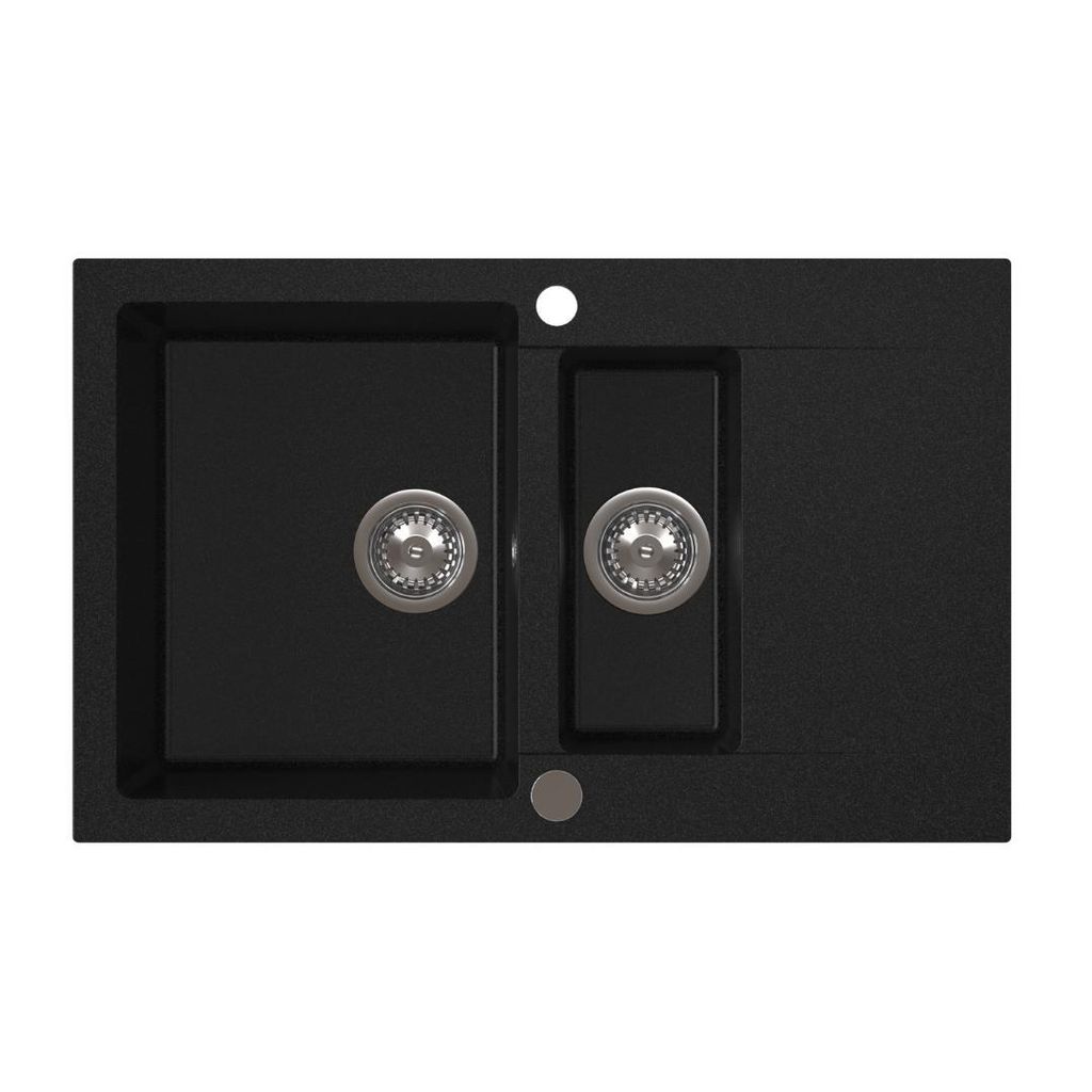VBChome Spülbecken 80x50x20 cm Schwarz Granit 1,5 Becken Abtropffläche Einbauspüle gesprenkelt Restebecken Siphon