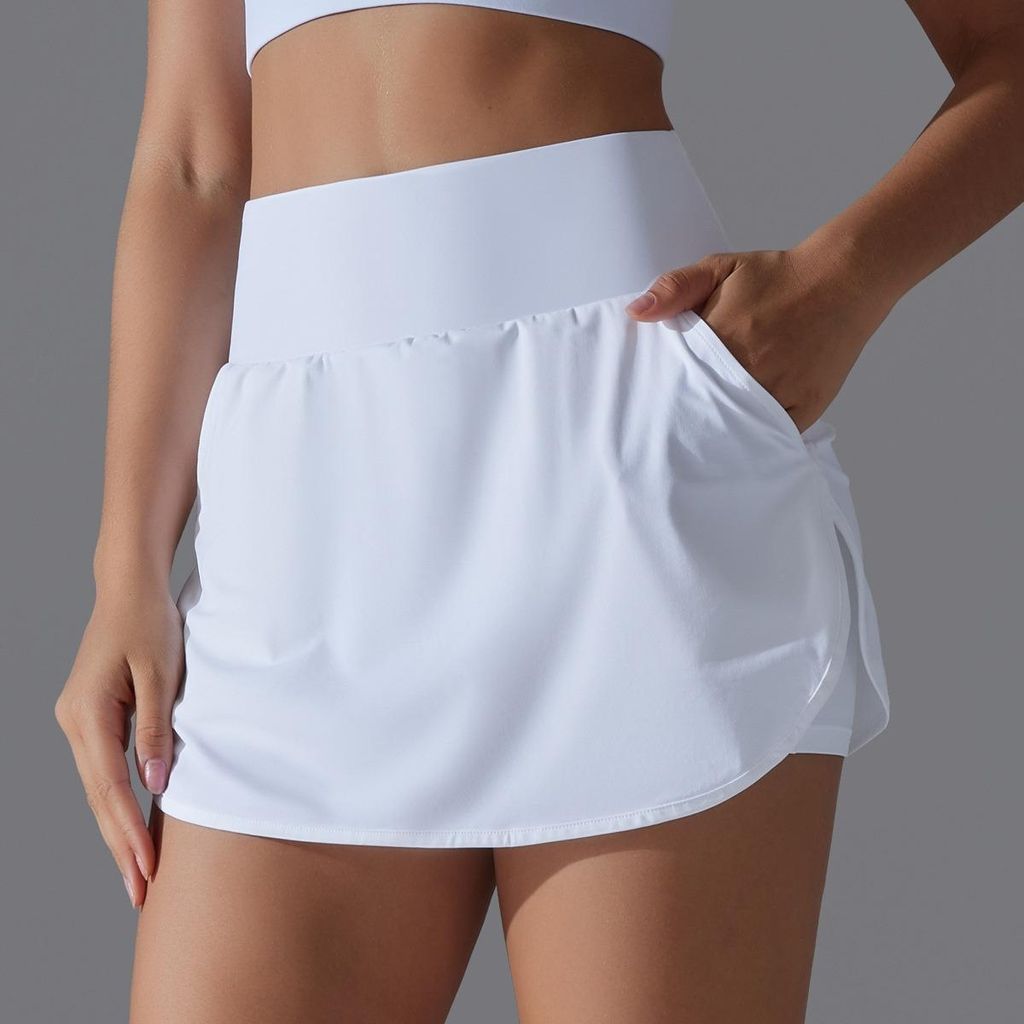 INF High-Waist Cooling Tennis-Skort aus Nylon mit Rückentasche für Sport Weiß L