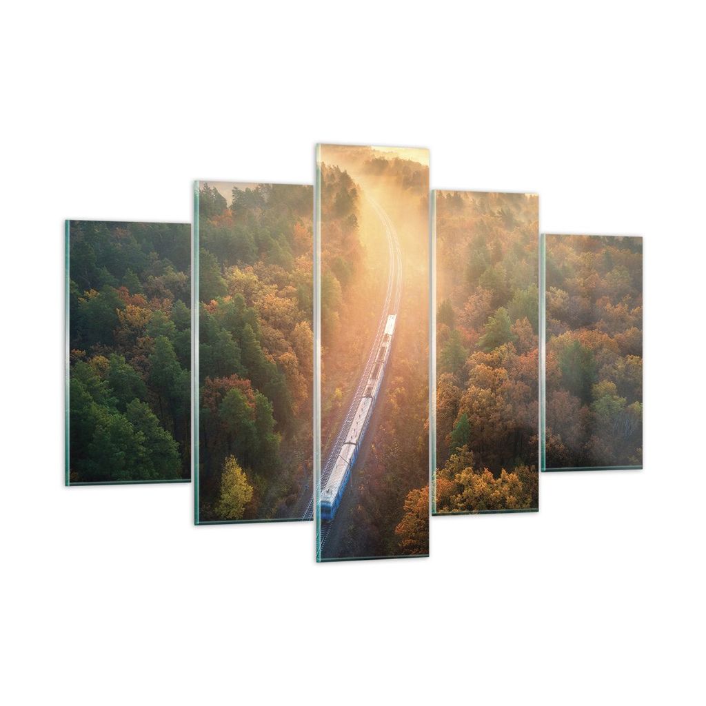 Bilder auf glas - 5 Teile - Bahn Herbst So - 150x100cm - Glasbilder - Wandbilder - Bilder - zum Aufhängen bereit - Wanddekoration aus Glas - Glas ...