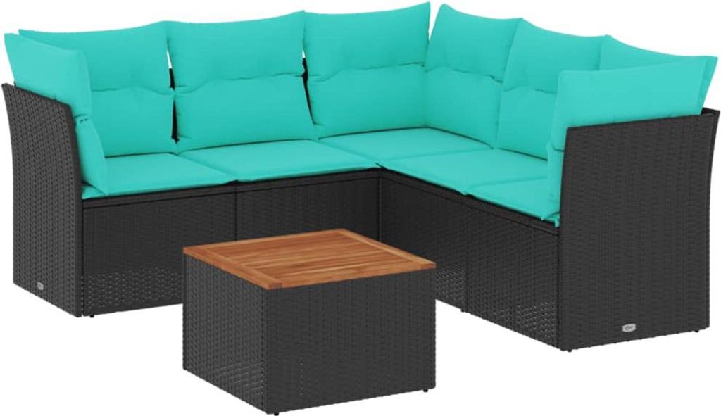 6-tlg. Garten-Sofagarnitur mit Kissen Schwarz Poly Rattan