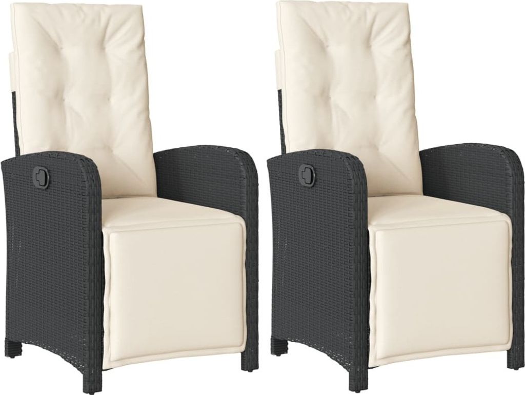 "WINTER SALE"Stuhl Terrasse - Gartensessel mit Fußteil 2er set - Balkonmöbel - Campingstuhl elegantes Design - Verstellbar Schwarz Poly Rattan - ...
