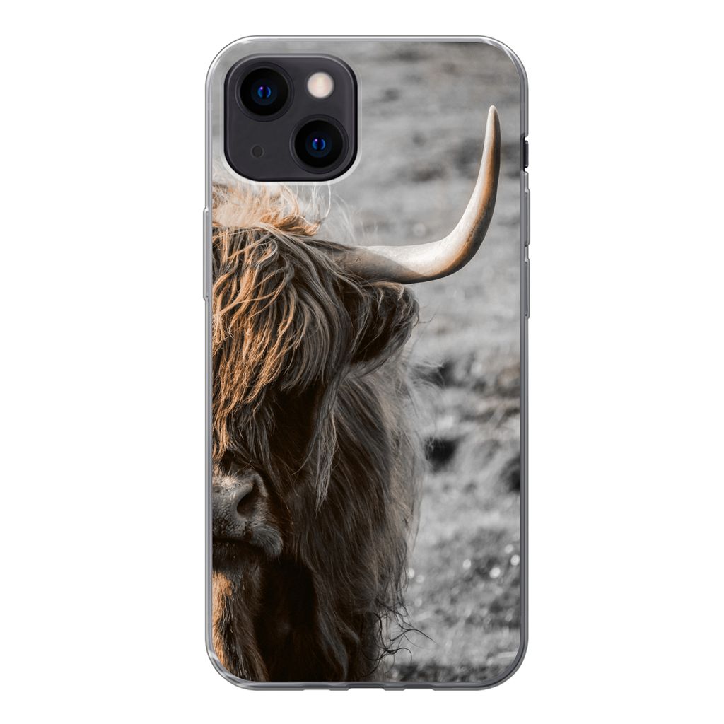 MuchoWow Handyhülle Schutzhülle Hülle für iPhone 13 mini Schottische Highlander - Kühe - Natur Silikon Softcase Handy Hülle - Softcase