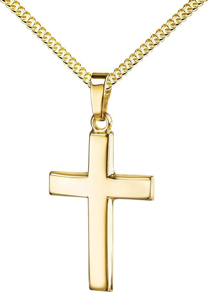 Kreuz Anhänger 14 Karat FÜR Damen aus Gold 585 + Schmuck Etui. Mit Kette 40 cm