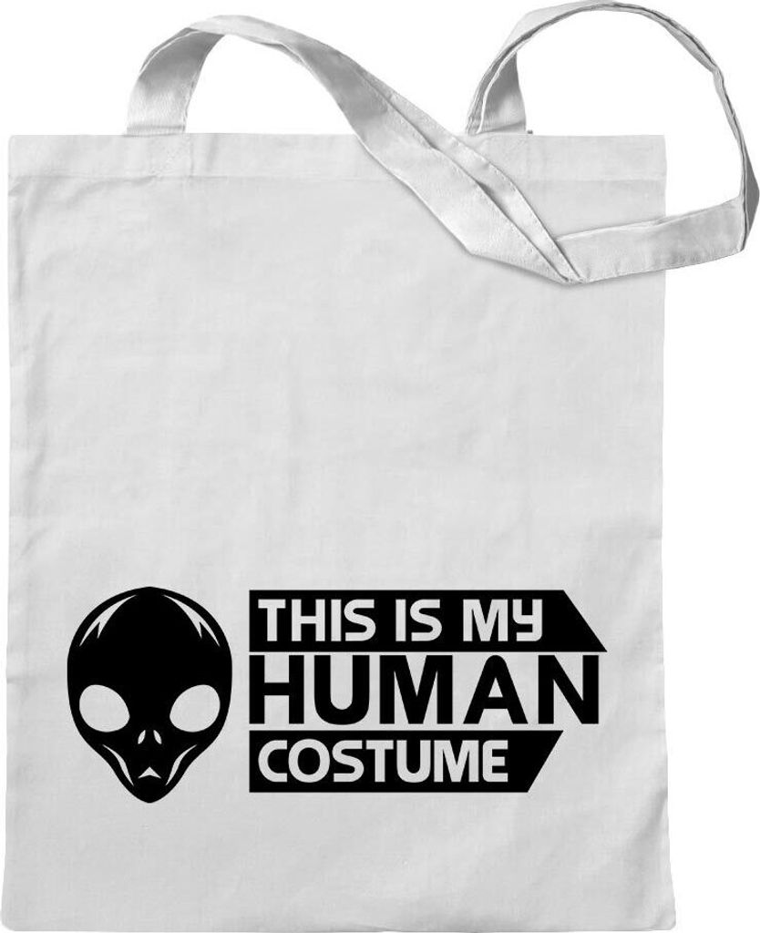 Kiwistar - Baumwolltasche - weiss - This is My Human Costume - Tragetasche Stoffbeutel Umhängetasche Langer Henkel
