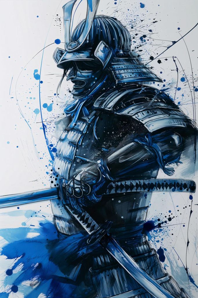 Plakat 20x30cm Samurai in Blau