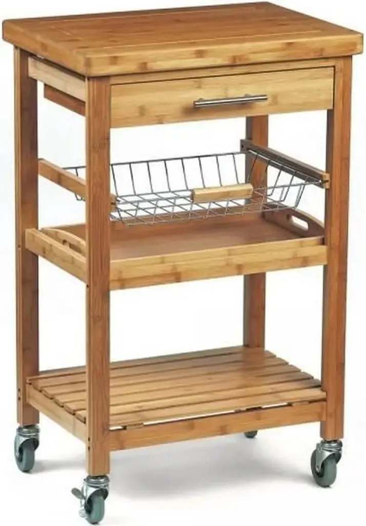 Desserte bambou 58cm avec étagères et roulettes - Dm Creation Modèle 12