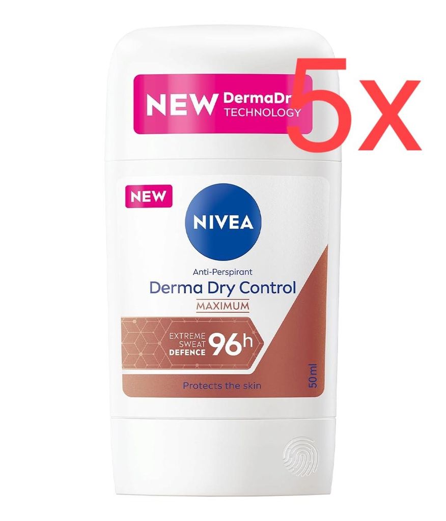 NIVEA Derma Dry Control Antitranspirant Stick 5 x 50 ml - Produktbild 