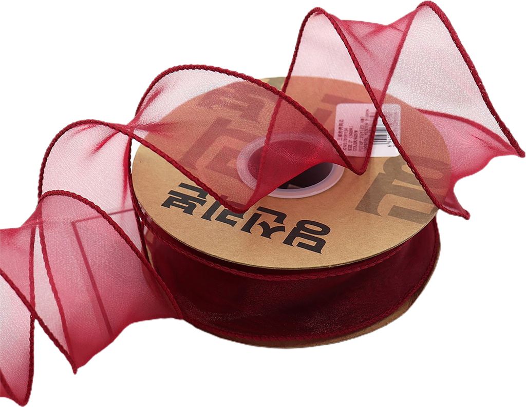 1 Roll Organza Ribbon Wellen schön 2 Yard Multifunktional transparent Chiffon Mesh Ribbon Feiertagszubehör-Weinrot