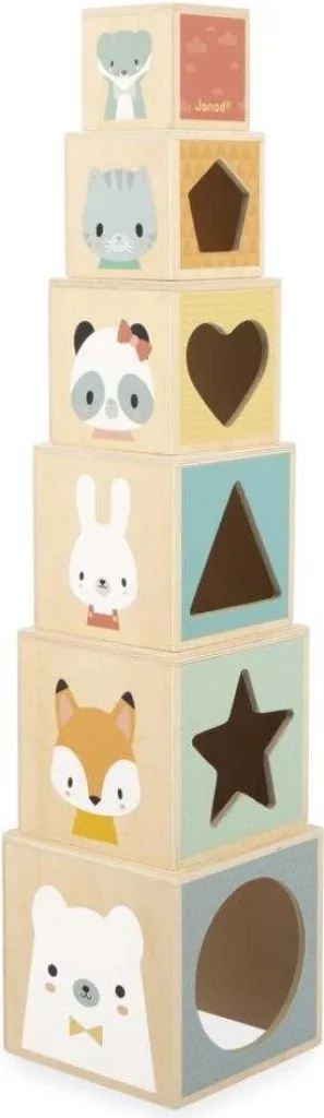 Tour de blocs bois Janod Pure : Un jouet durable et silencieux 6 pièces