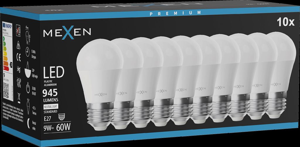 Mexen Nova 10x LED-Glühbirne E27, G45, 9W, Neutral - 4000K, Produktbild 