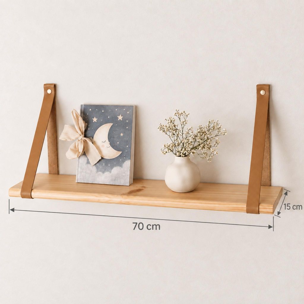 leg&go Étagère flottante 70x15cm, en bois avec lanières en Image du produit 