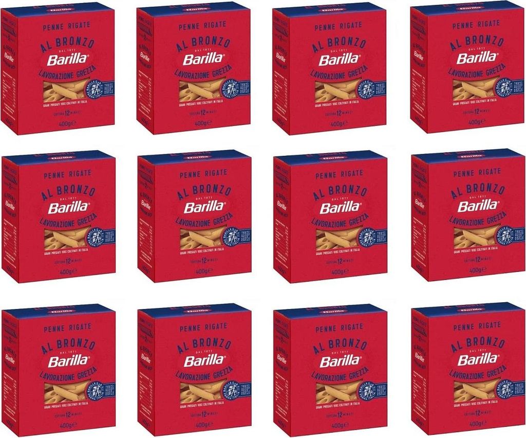 12x Barilla Penne Rigate al Bronzo Bronze Gezogene Pasta 400g Rohe Verarbeitungsmethode