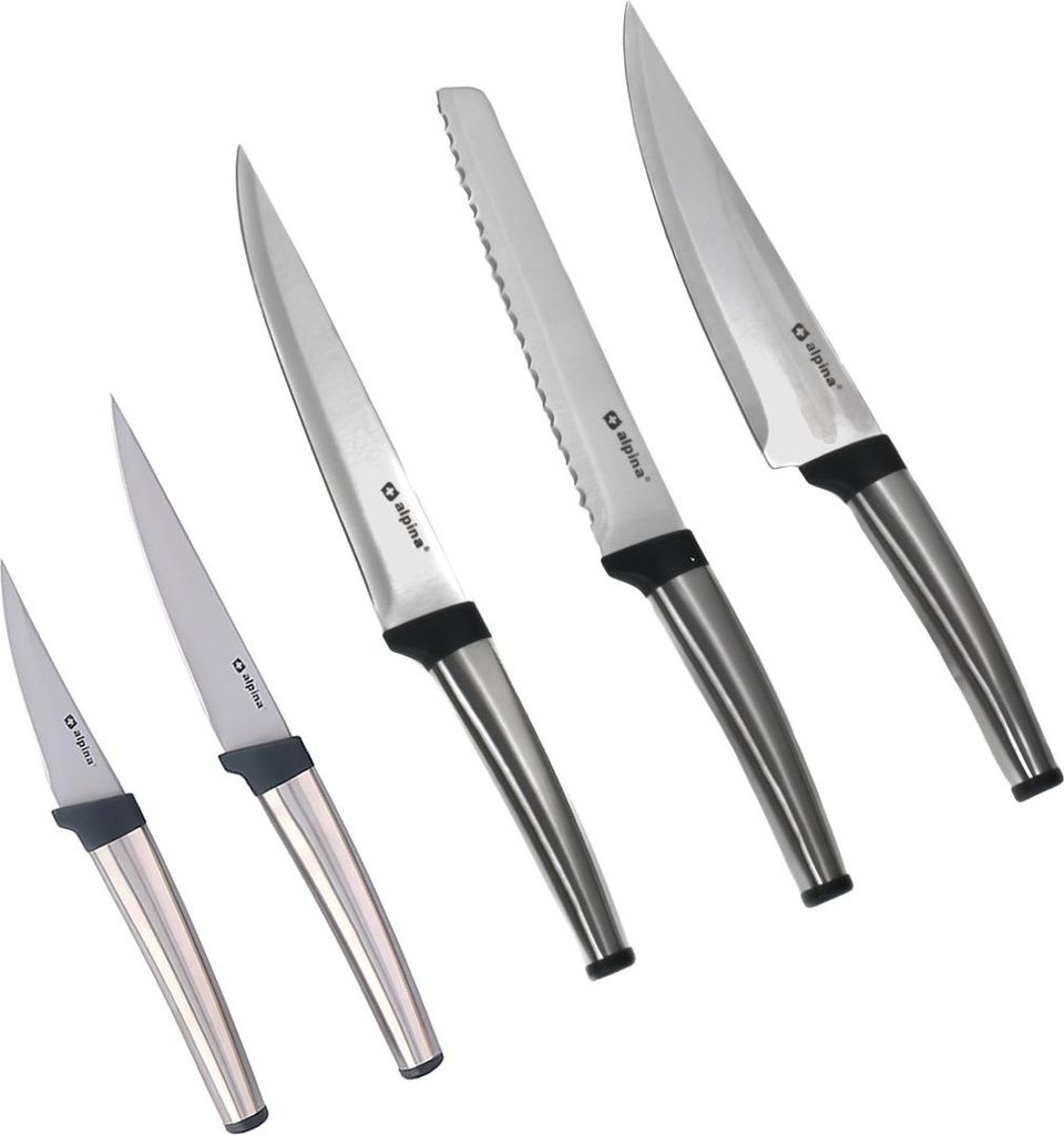 5-teiliges Messer-Set aus rostfreiem Edelstahl, hochwertiger Messersatz aus Kochmesser, Brotmesser, Fleischmesser, Schneidemesser und Schälmesser