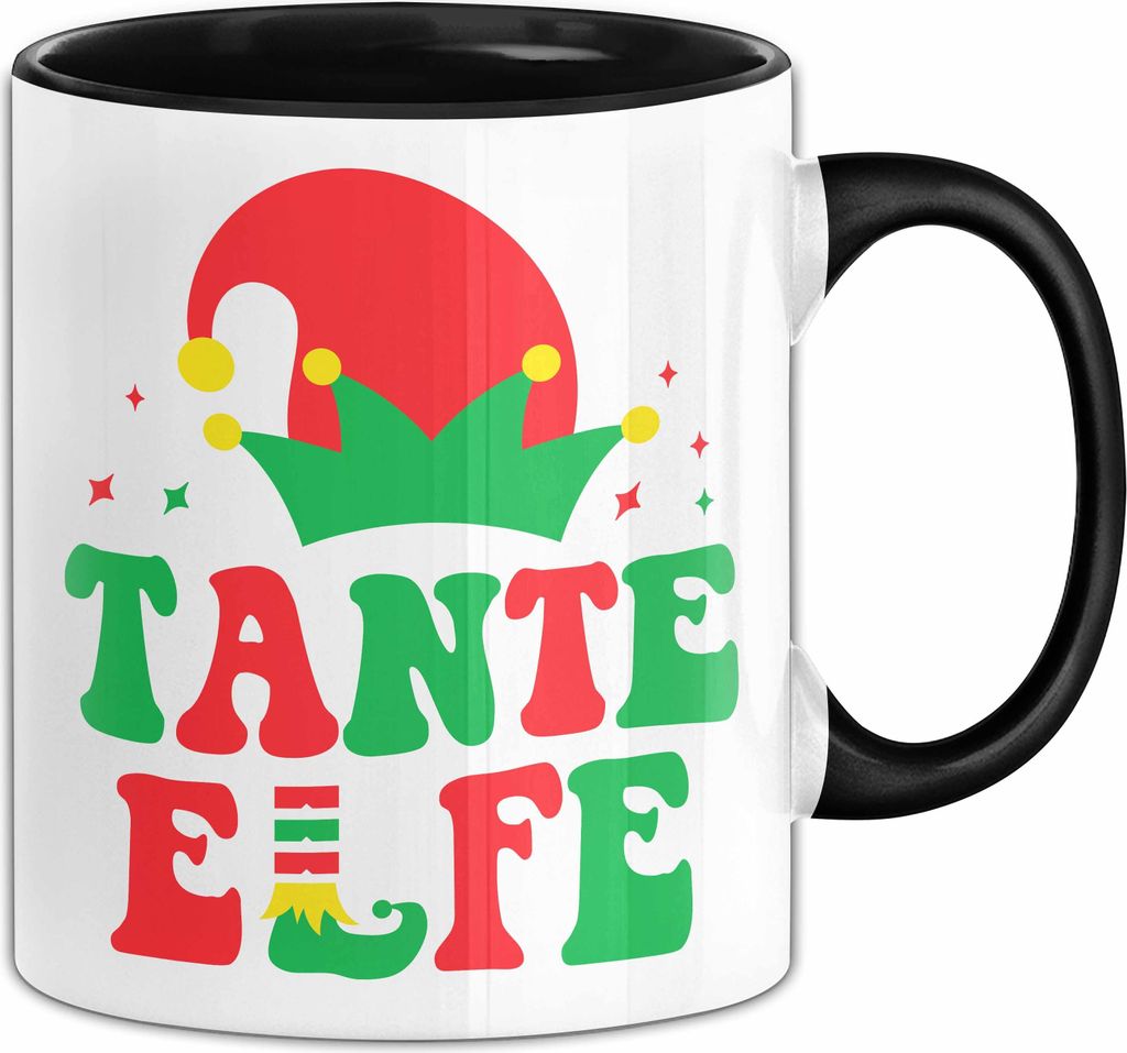 Tante Elf Tasse Geschenk Familienfeier Weihnachten Lustige Geschenkidee Geburtstag Kaffee-Becher (Schwarz)