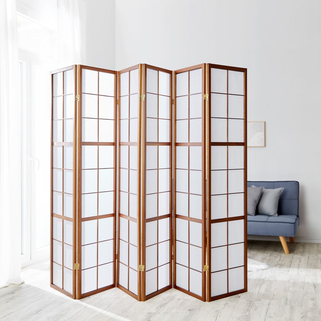 Homestyle4u Paravent Raumteiler 6 Teilig Holz Braun Tabak Produktbild 