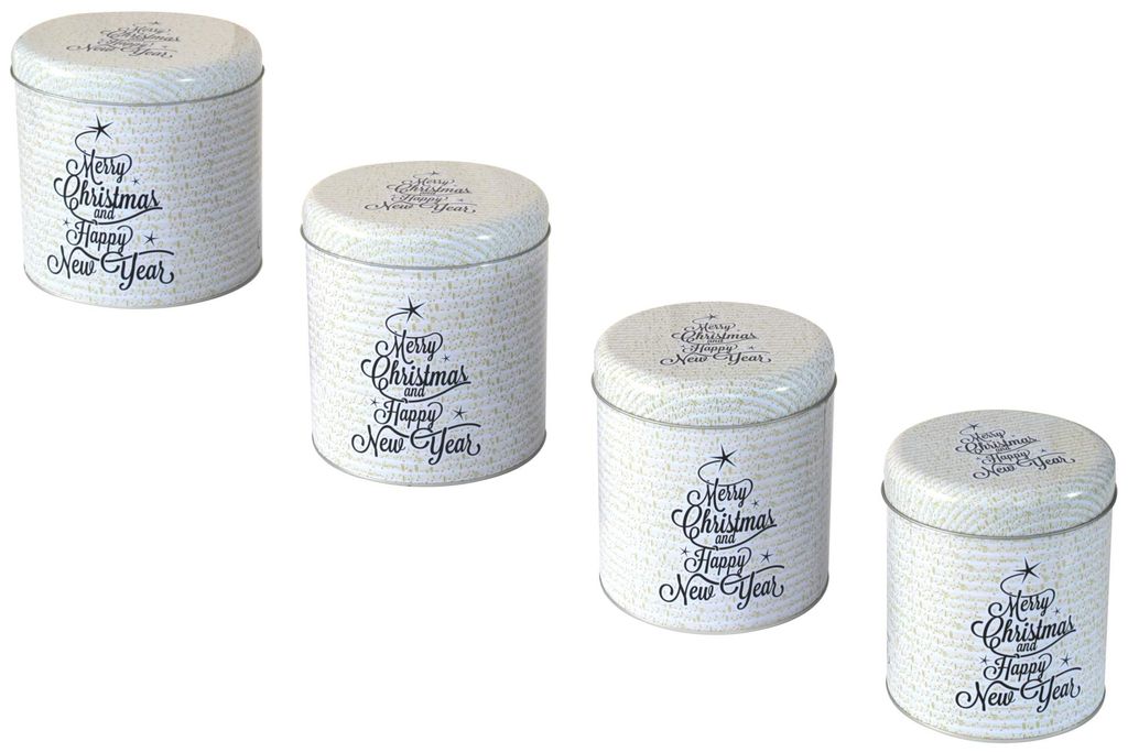 4er Set Gebäckdose rund weiss Merry Christmas Metall Keks Plätzchen Weihnachten