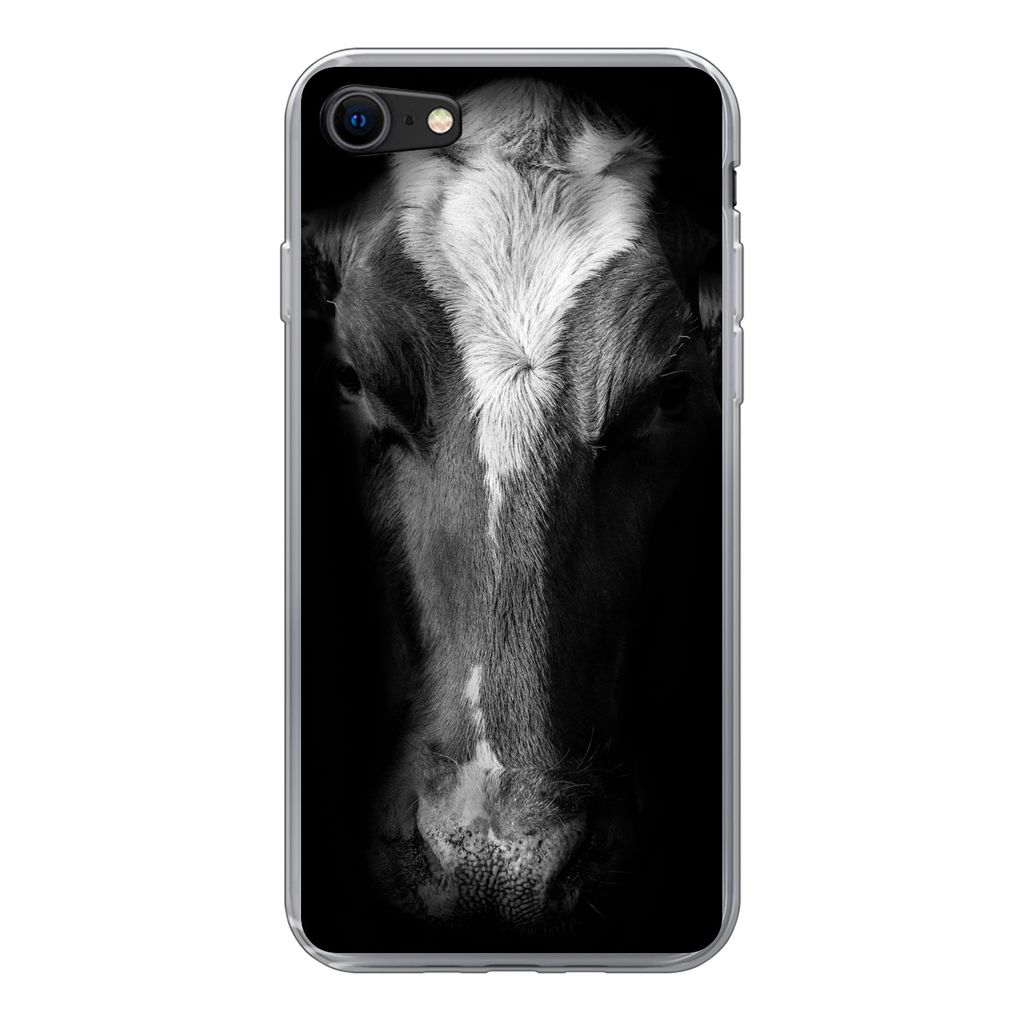 MuchoWow Handyhülle Schutzhülle Hülle für iPhone 8 Kuh - Tiere - Schwarz Silikon Softcase Handy Hülle - Schutzhaube