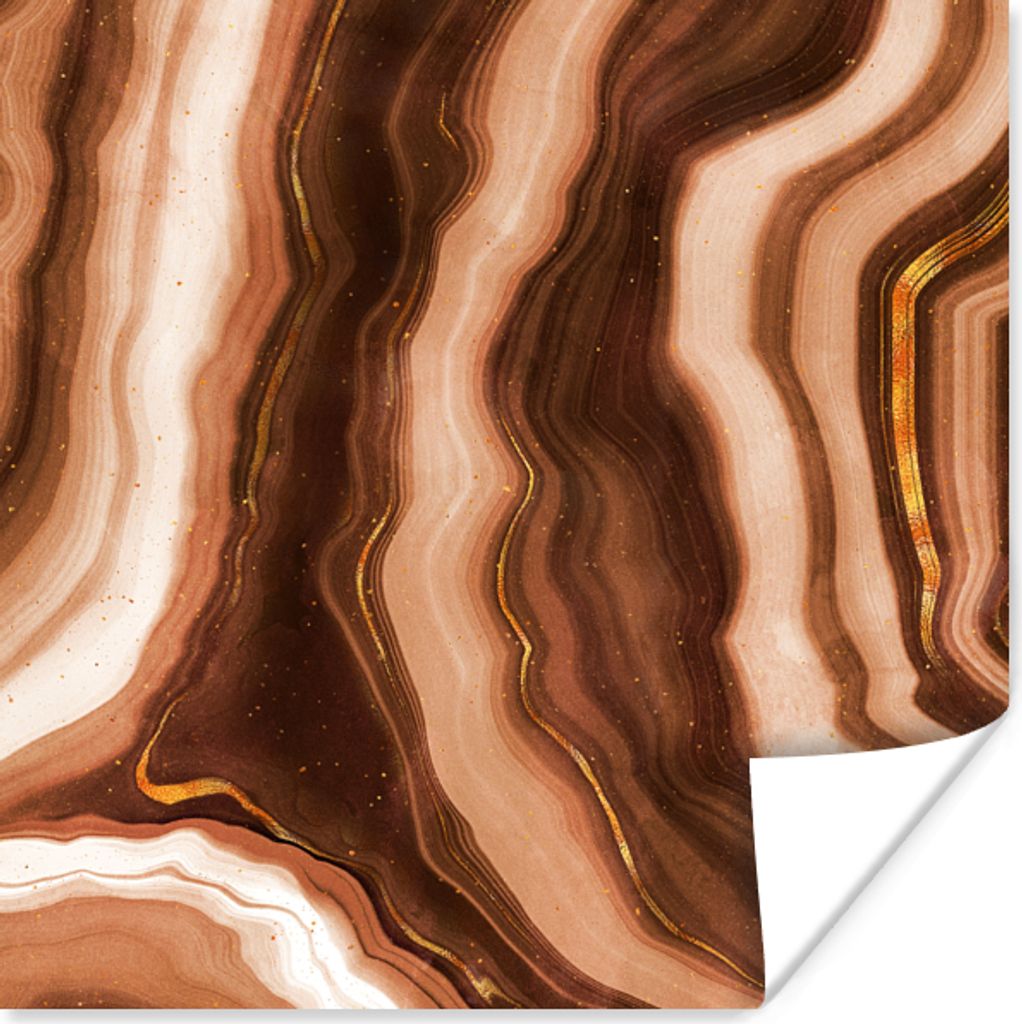 MuchoWow Poster Achat - Braun - Gold - Geode Stein 100x100 cm - Babyzimmer