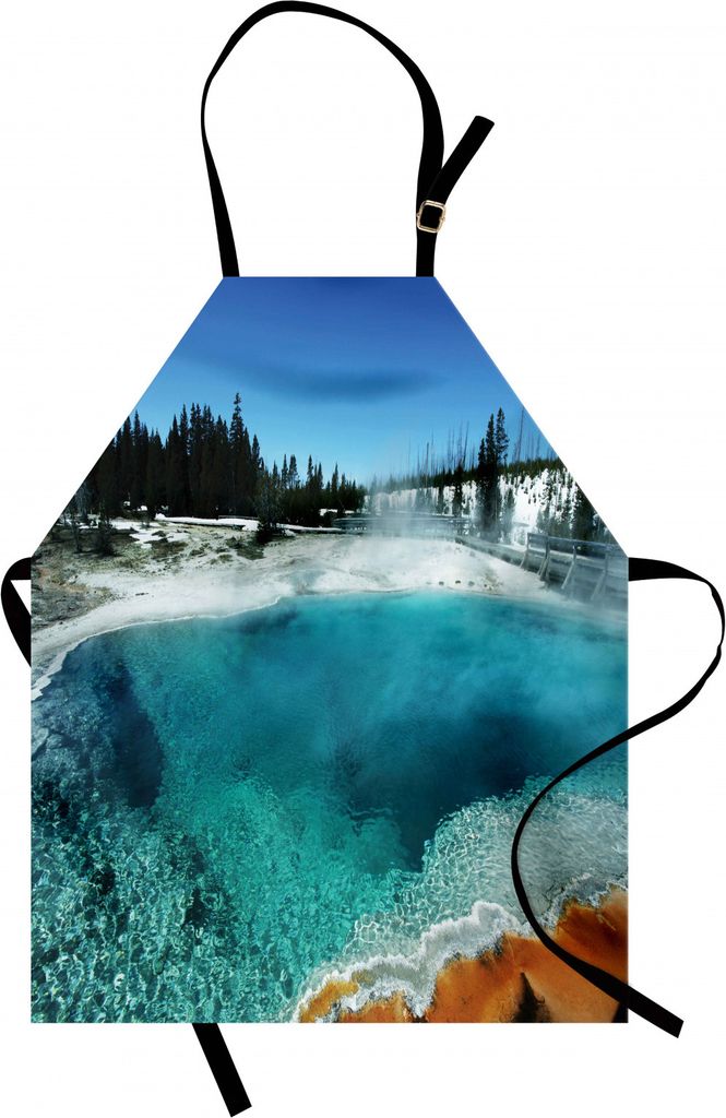 ABAKUHAUS Yellowstone Kochschürze, Heißer klarer Frühling und immergrüner Wald in Yellowstone Snowy Wintertime-Ansicht, Farbfest Höhenverstell...