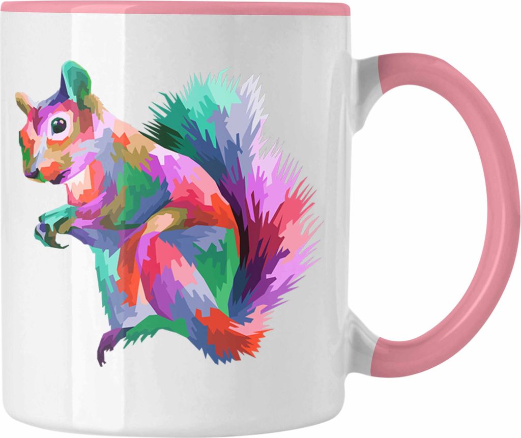 Trendation - Eichhörnchen Tasse Polygon Grafik Geschenk Grafiken Bunt (Rosa)