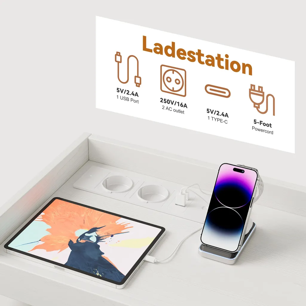 Commode LED RGB à 8 tiroirs avec prises intégrées et structure acier - 8