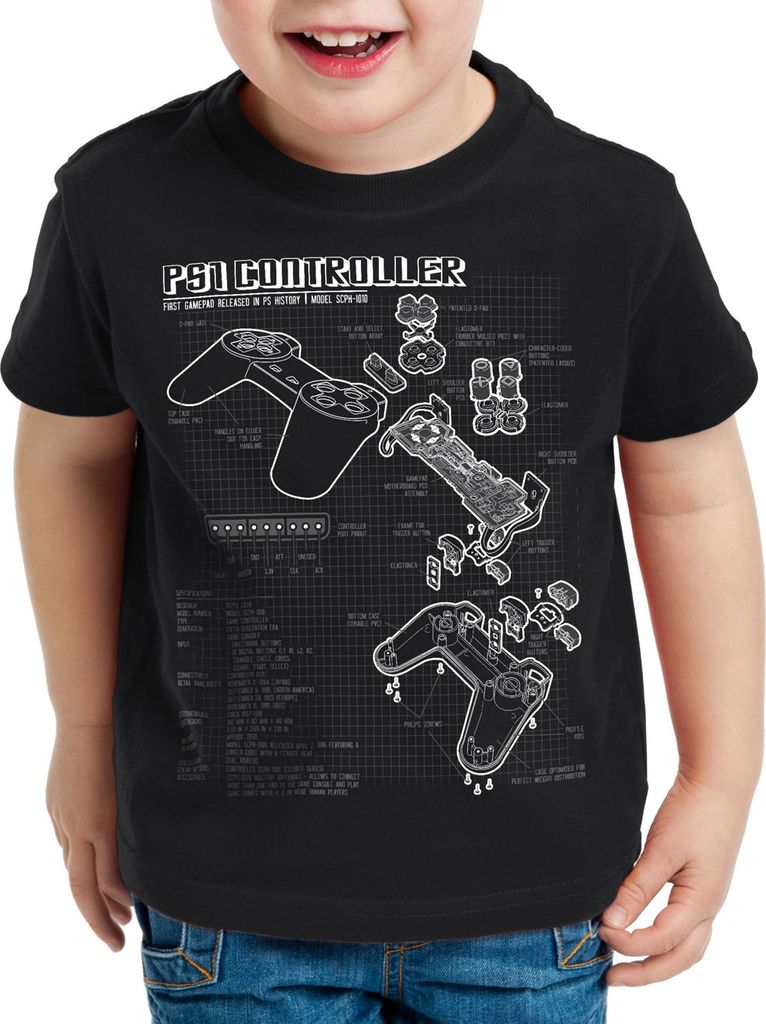 style3 PS1 Controller Blaupause Kinder T-Shirt PS gamepad konsole classic gamer