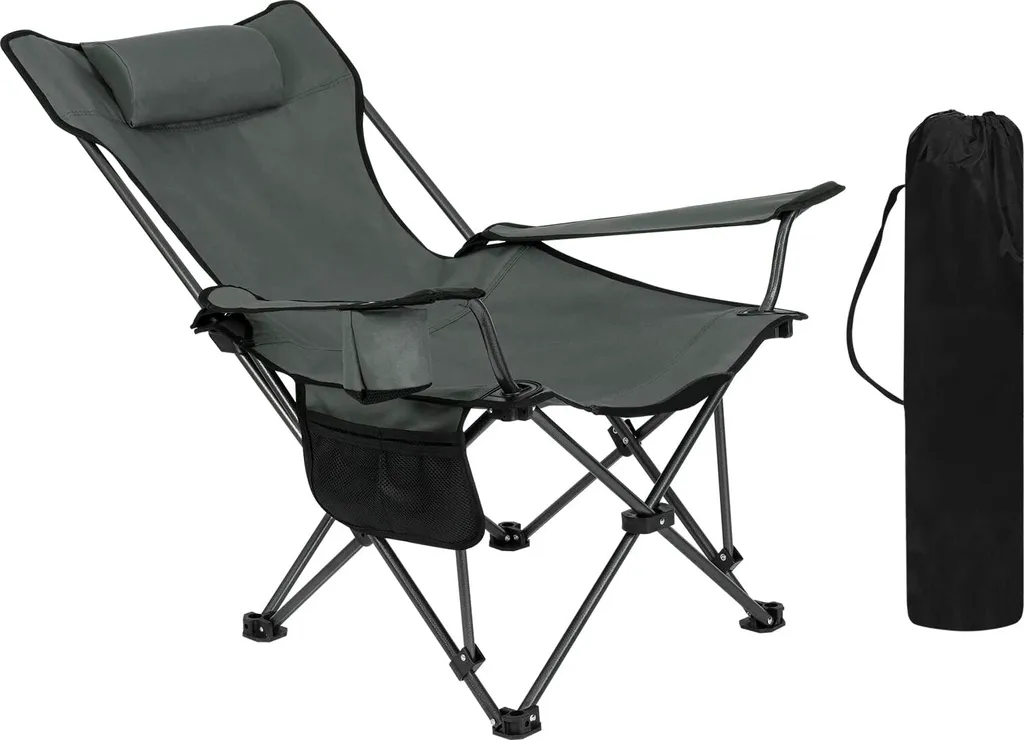 Siège de pêche pliable Rootz - Transat de plage inclinable gris foncé