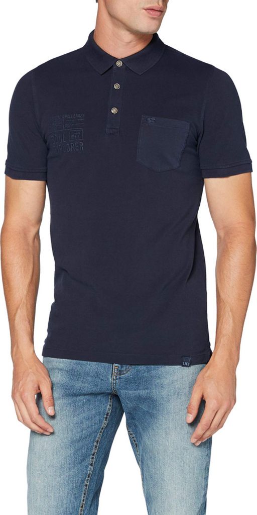 25114 Camel Active, , kurzarm Polohemd Poloshirt, Pique, darkblue, M