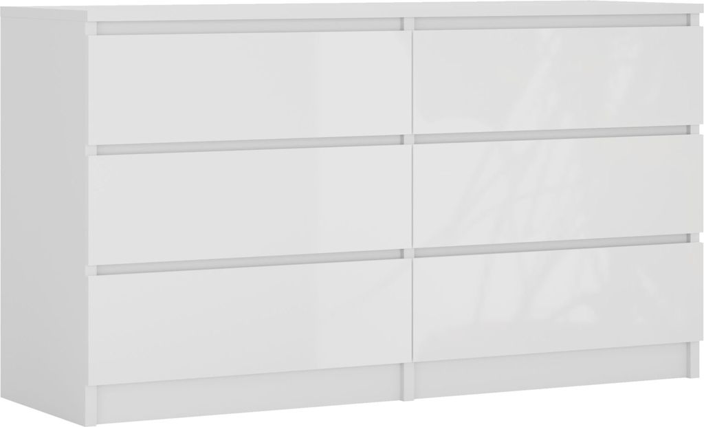 Kommode 6 Schubladen, Mattweiß / Weiß Glanz, 138 x 78 x 39 cm