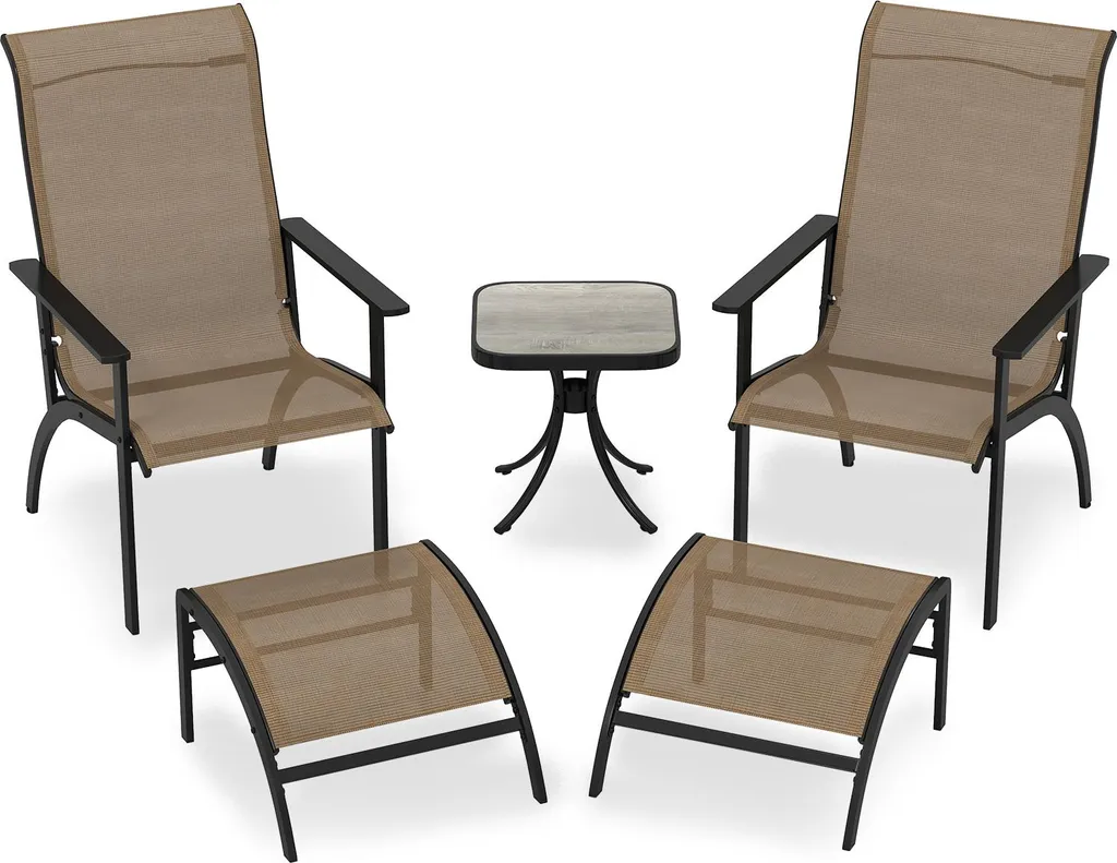 COSTWAY Ensemble Balcon 5 Pièces avec 2 Chaises, Tabourets et Table