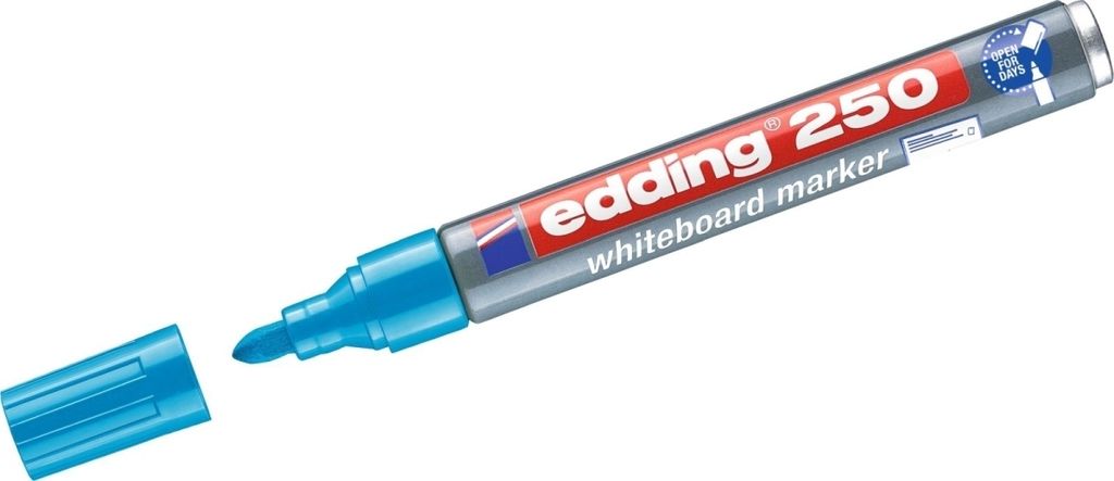 Whiteboardmarker edding 250 nachfüllbar 1,5-3mm hellblau Packung mit 10 Stück