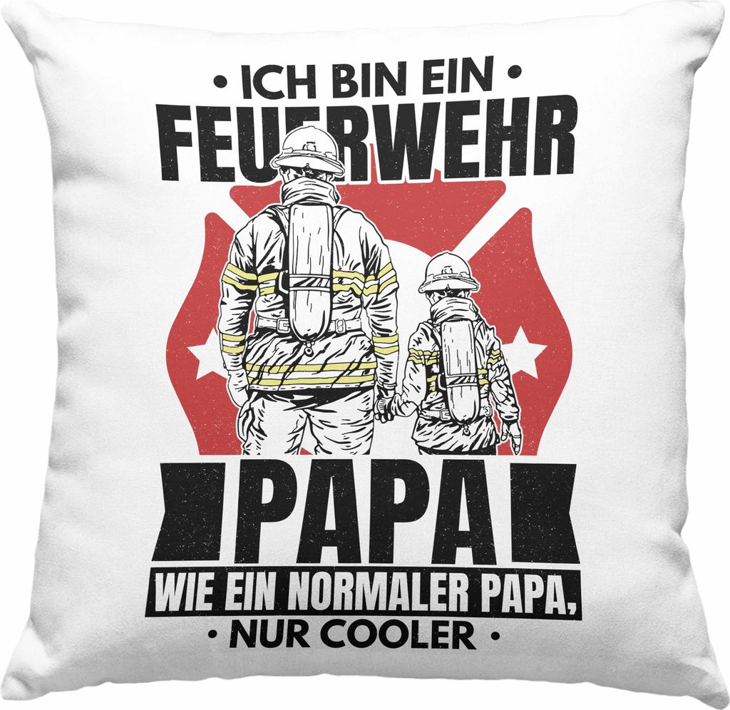 Trendation - Feuerwehr Papa Geschenk Deko-Kissen mit Füllung 40x40 Feuerwehrmann Vater Vatertag Spruch Wie Ein Normaler Papa Nur Cooler (Rosa)