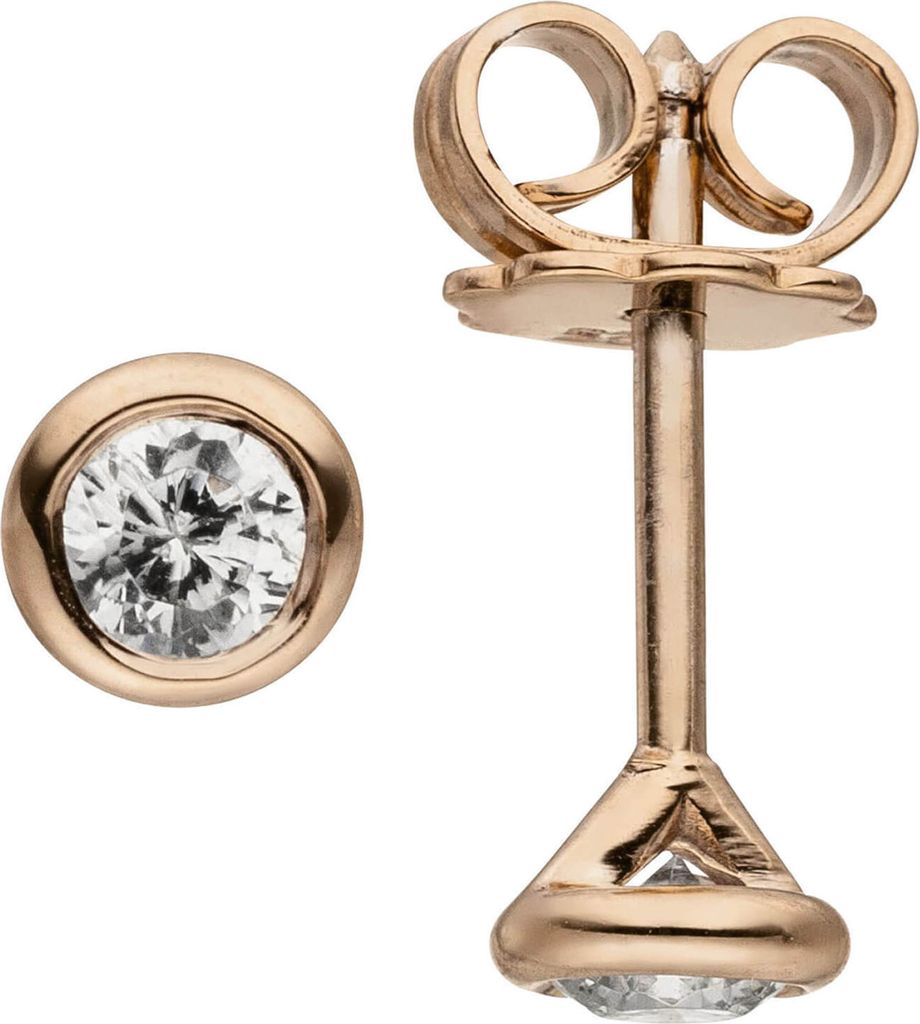 Ohrstecker Solitär Ohrringe mit 2 Diamanten Brillanten, rund 585 Gold Rotgold