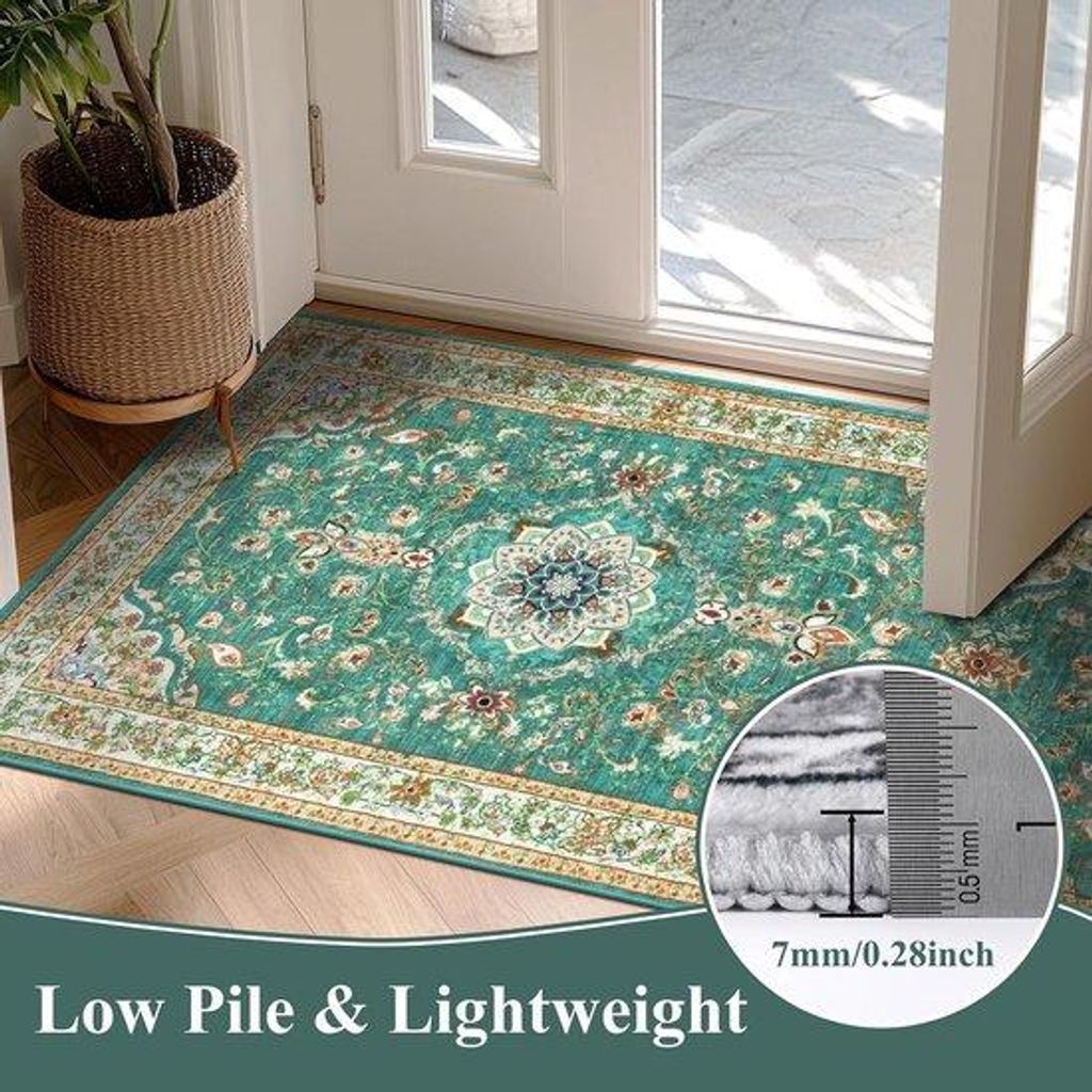 Famanu Teppichläufer 60 x 180 cm - Hochwertiger rutschfester Läufer für Flur und Eingangsbereich - Waschbarer, flauschiger Teppichläufer - Vintage