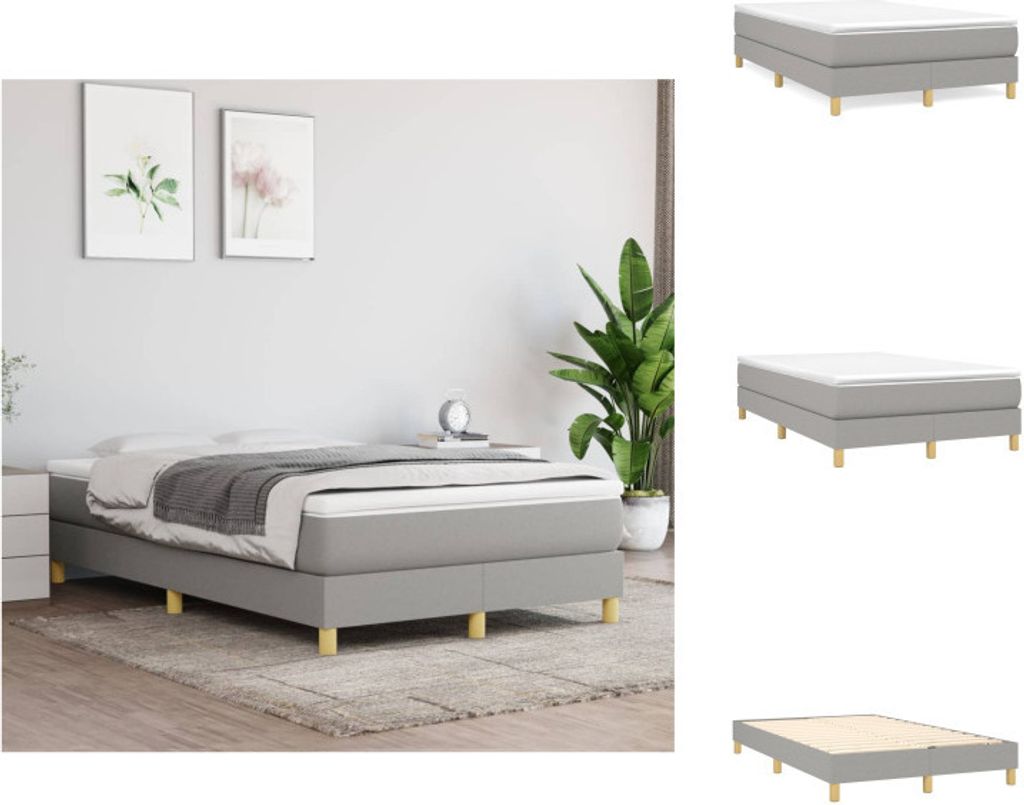 vidaXL Boxspringbett Hellgrau 120x200 cm Stoff - Betten & Bettgestelle