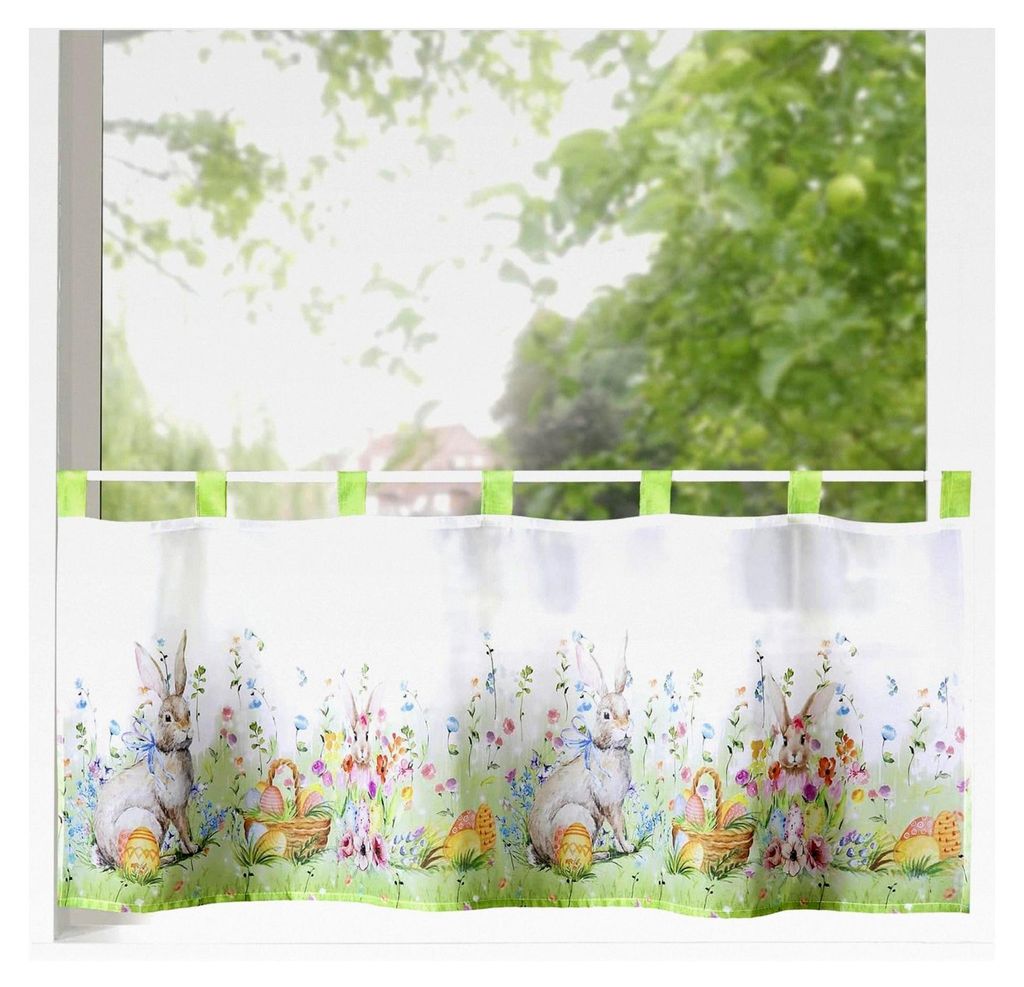 Fensterdekoration Ostern Scheibengardine mit Osterhasen und Ostereiern