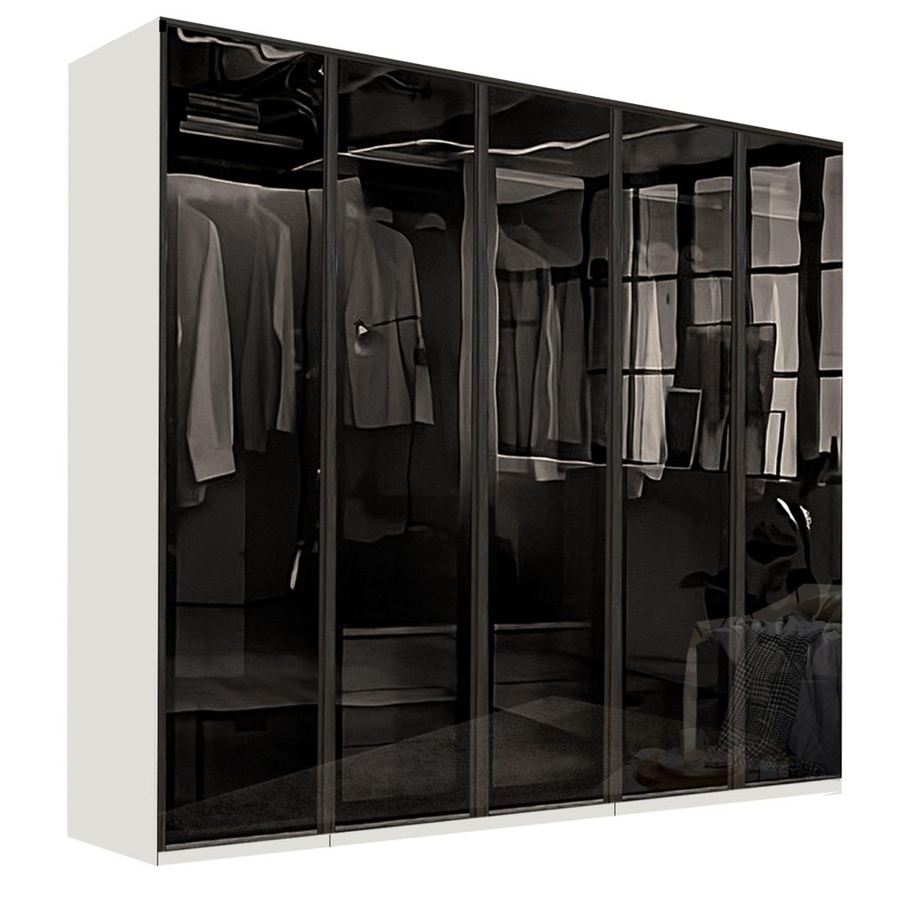 Drehtürenschrank Kleiderschrank Monaco mit Glasrahmentüren, Maße (Breite): 250 cm, Ausführung: Standard, Farbe: Korpus: Weiß