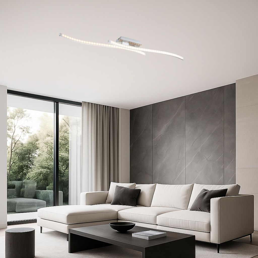 MeLiTec LED Deckenleuchte, nickel matt : Geschwungen : 2-flammig Anzahl Flammen: 2-flammig Form: Geschwungen